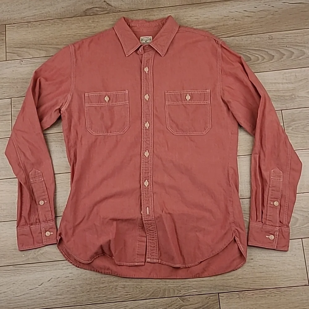 J CREW‎ Chambray Red Denim Cotton Mens Medium Long Sleeve Work Shirt